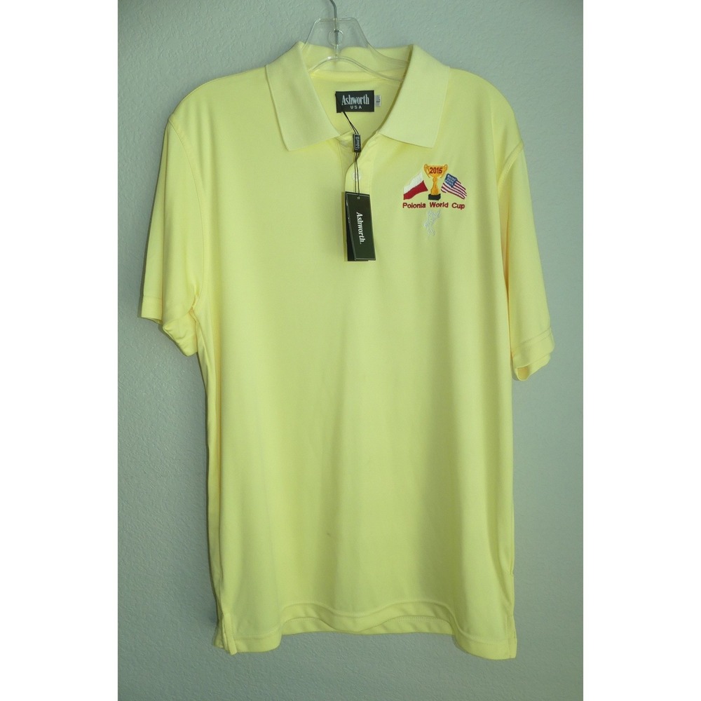 Ashworth USA Mens 2015 Polonia World Cup Golf Polo Shirt Yellow Large NWT